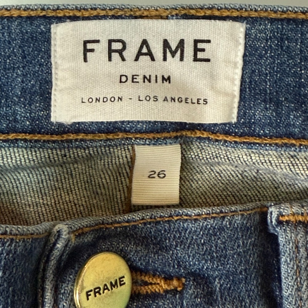 Frame Jeans Womens 26 Blue Le High Straight Raw Hem Medium Wash Cotton Stretch - Picture 12 of 16